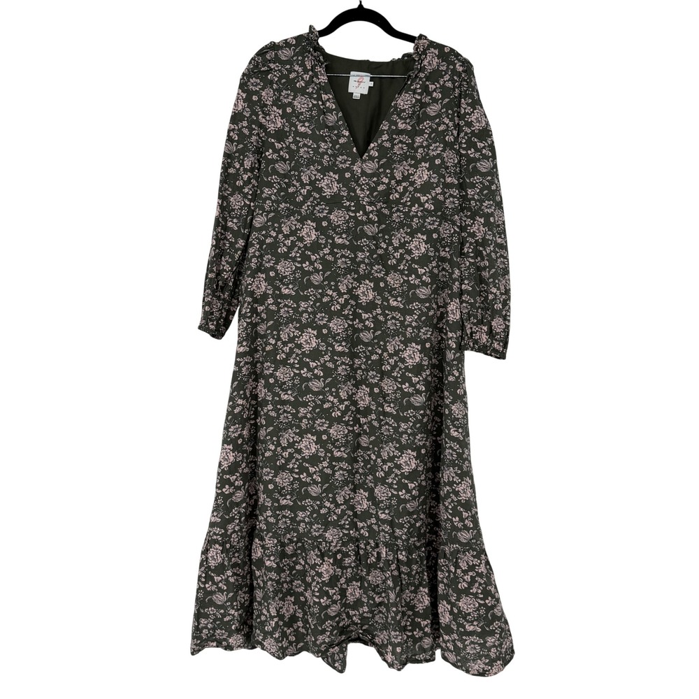 The Nines‎ by Hatch Womens Green Floral Long Sleeve Tiered Maxi Dress Small